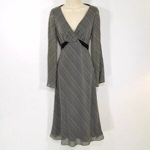 LIZ CLAIRBORNE Houndstooth Print Sheer Dress Sz 4 Cut On The Bias Lined